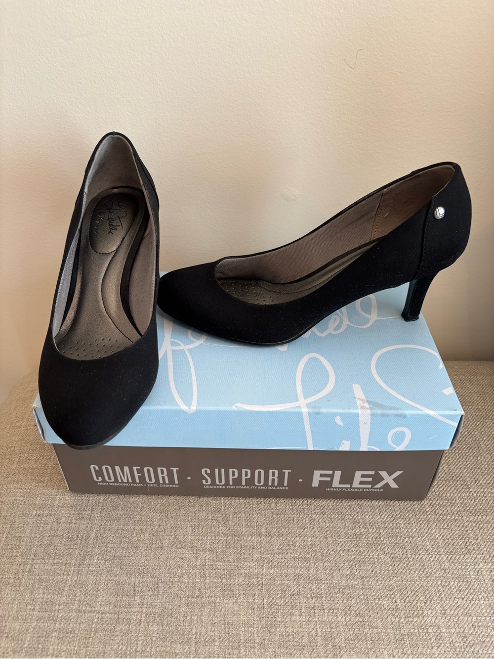 Lifestride Flex Soft System Black Fabric 8.5M Pump 2.75” Inch Heels